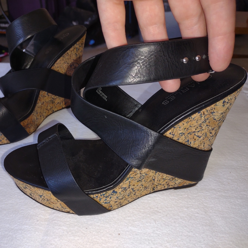 Black wedge sandals